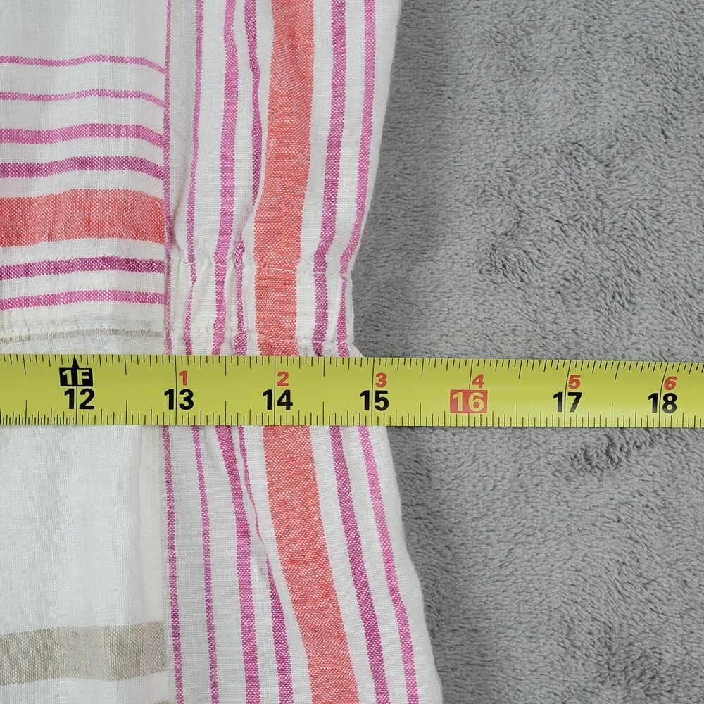 Ann Taylor Loft Blouson Mini Dress Beige Pink Stripe Sz S 100% Linen Drawstring - Picture 7 of 8